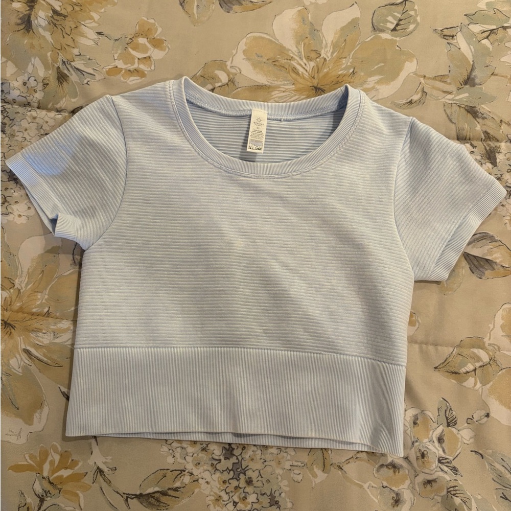 Aerie Light Blue Ribbed Cropped Workout Top